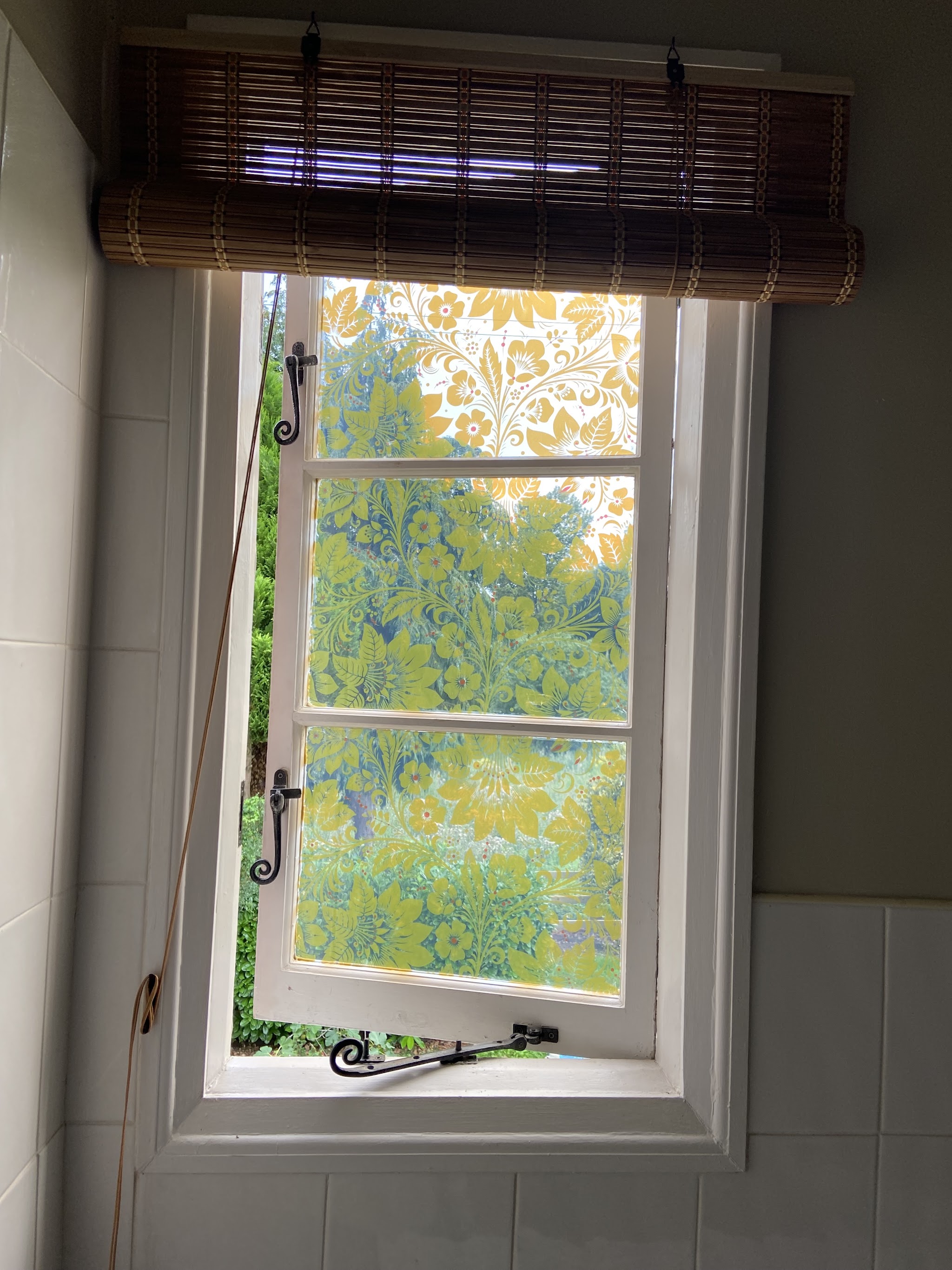 Casement window glazed with patterned glass